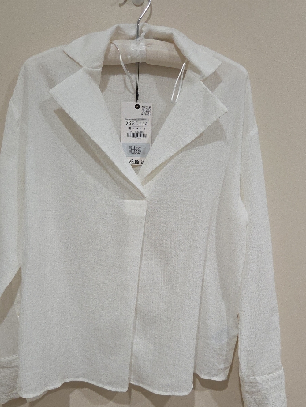 Zara Cream Textured Button-Down Collared Shirt